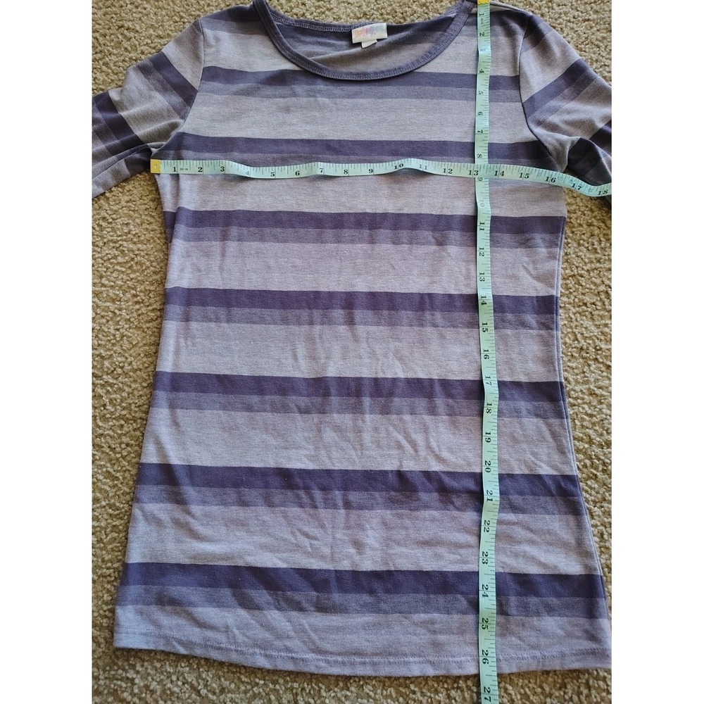 Lula Roe Purple/Gray Striped Short Sleeve Tunic Shirt Women's Size XS
